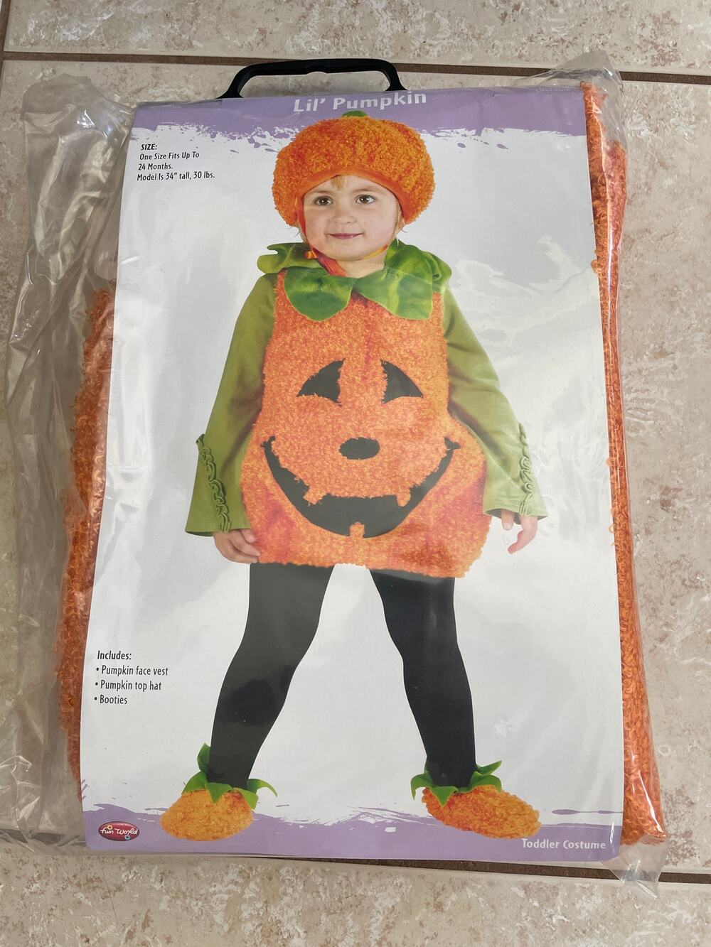 TODDLERS PUMPKIN CUTIE PIE VEST HAT & BOOTIES COSTUME UP TO 24 MOS NEW